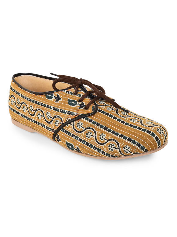Yellow Ajarkh Hand Block Printed Cotton Shoes