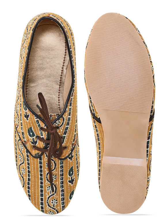 Yellow Ajarkh Hand Block Printed Cotton Shoes