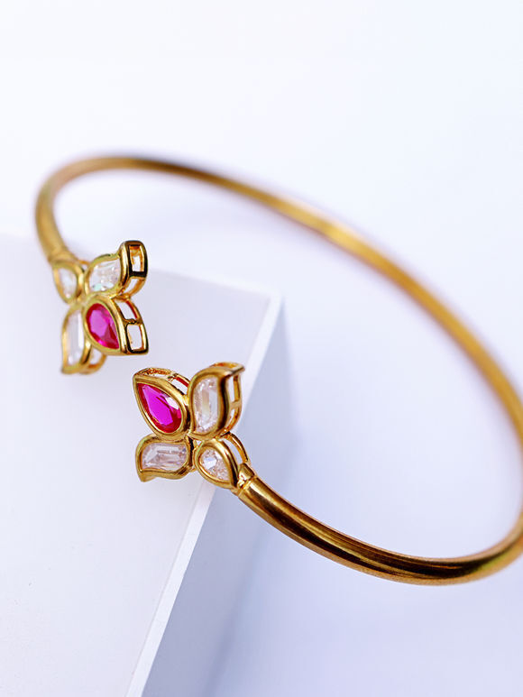 Gold Toned Pink Handcrafted Brass Bracelet