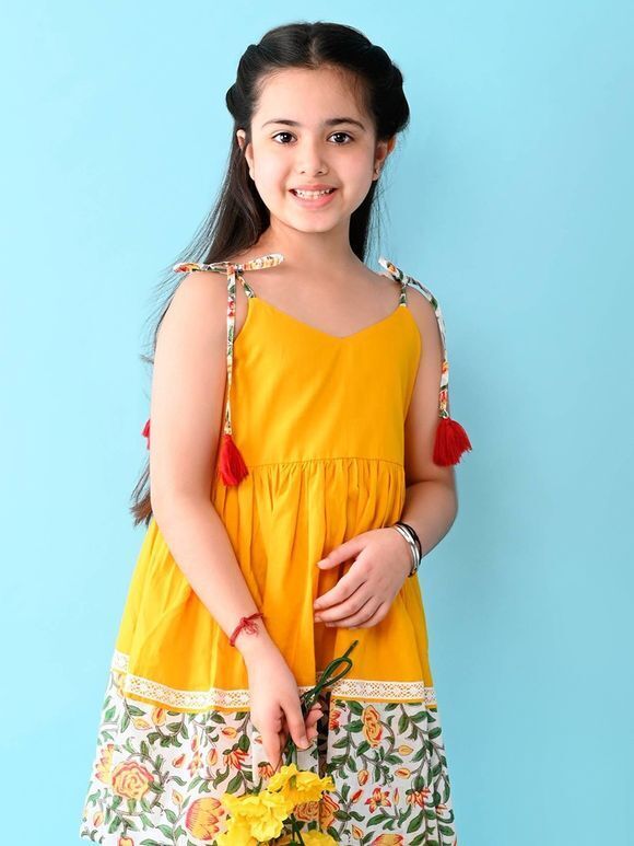 Yellow Hand Block Printed Cotton Dress