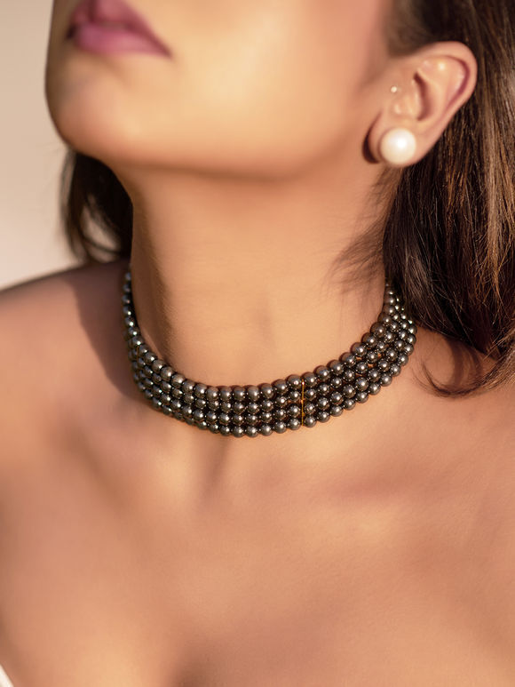 Grey Handcrafted Pearl Beaded Choker