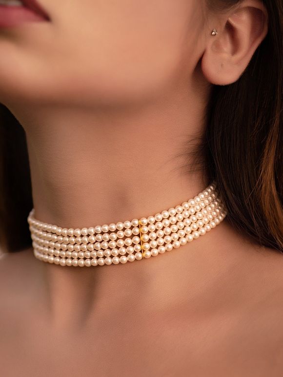 White Handcrafted Pearl Beaded Choker