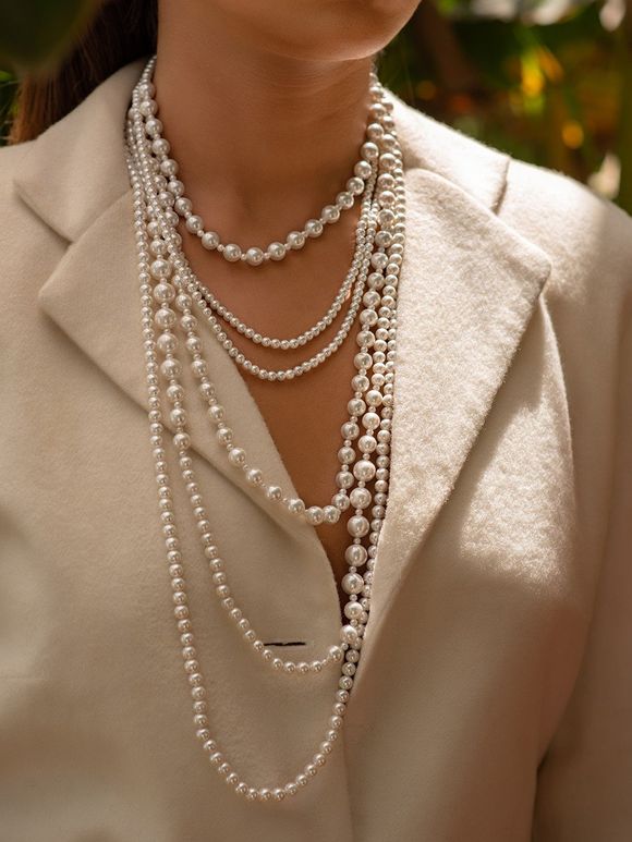 White Handcrafted Pearl Beaded Layered Necklace