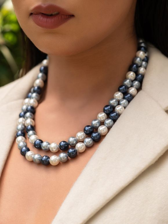 White Blue Handcrafted Pearl Beaded Necklace