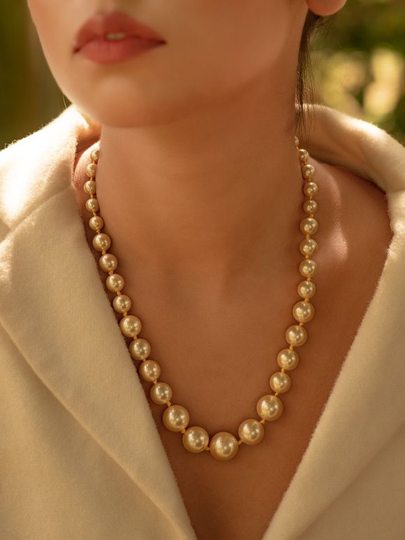 14K Real Gold Pearl Lariat Necklace For Women, Drop Y-Shaped Necklace With Pearl Prom Necklace Birthday Gifts For Wife Mom Her 16 2 Inch(4mm, 9mm) (White Gold, 14K Gold