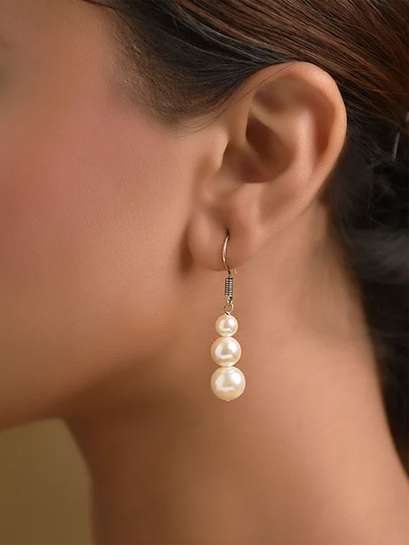 White Handcrafted Pearl Beaded Earrings