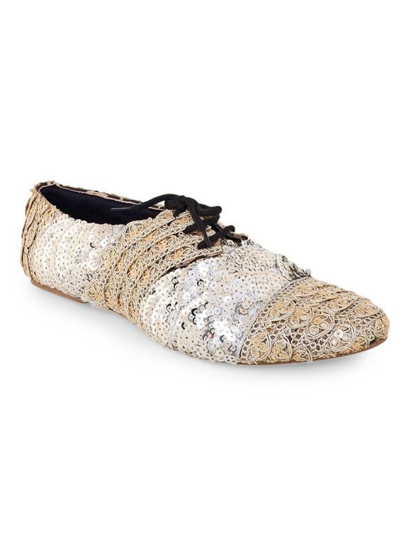Golden Silver Embroidered Cotton Shoes