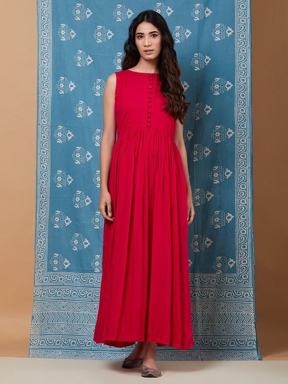 Pink Rayon Sleeveless Maxi Dress