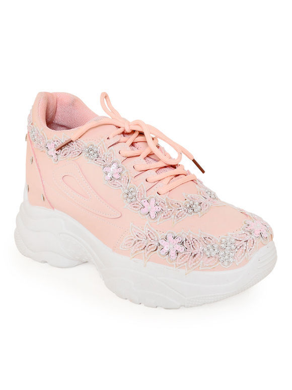 Pink Pearl Work Faux Leather Sneakers