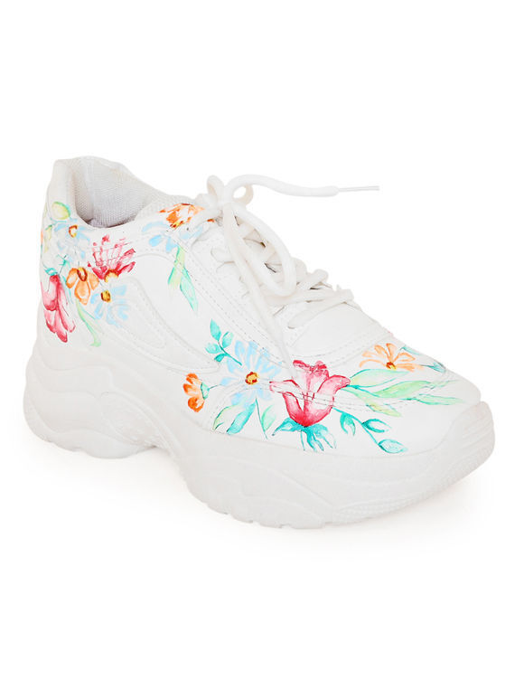 Multicolor Hand Painted Faux Leather Sneakers