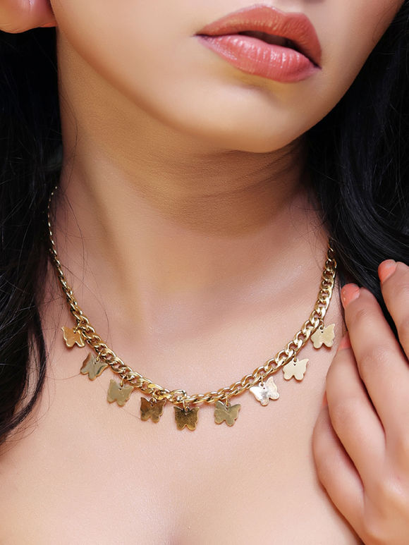 Gold Toned Handcrafted Brass Necklace