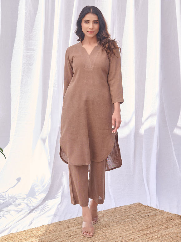 Brown Cotton Co-ord Set- Set of 2