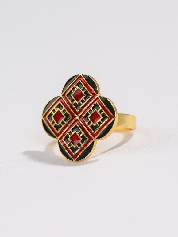 Black Red Handcrafted Brass Meenakari Ring