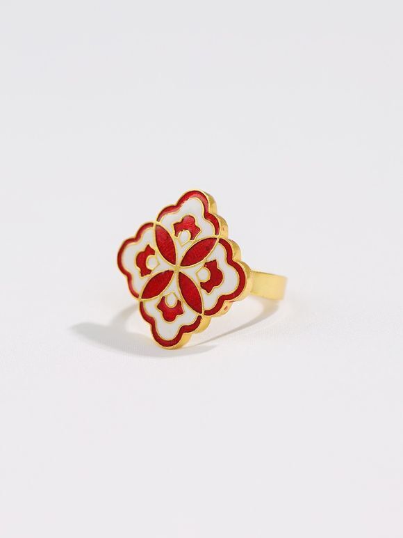 White Red Handcrafted Brass Meenakari Ring