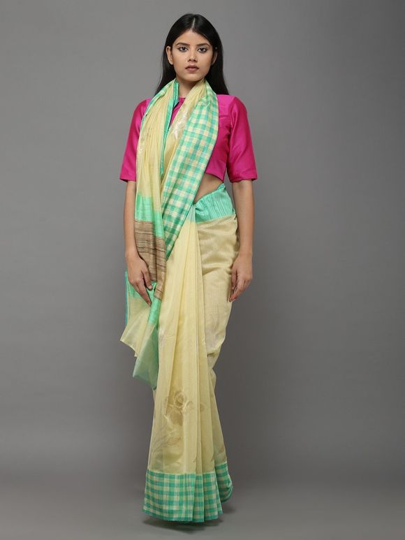 Yellow Green Handwoven Banarasi Cotton Silk Saree