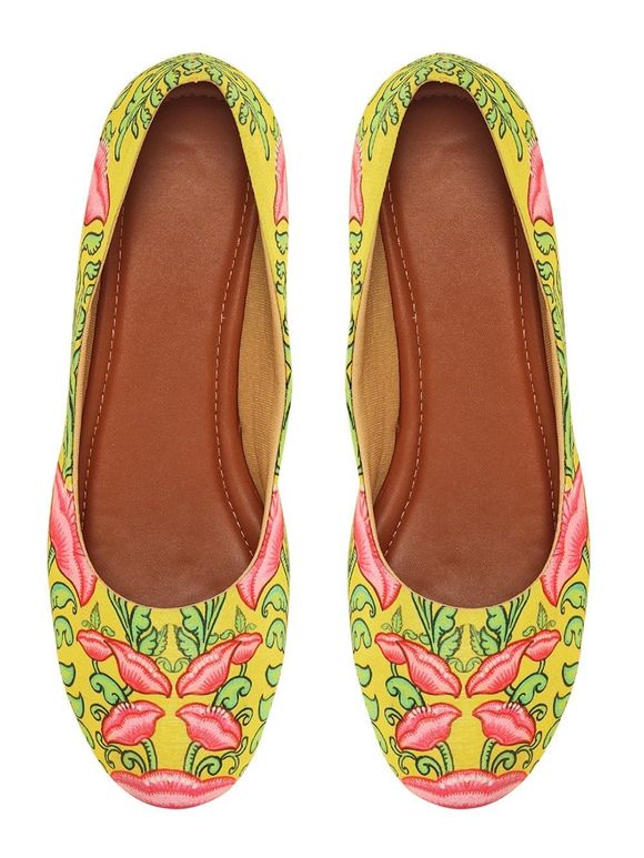 Yellow Printed Silk Loafers