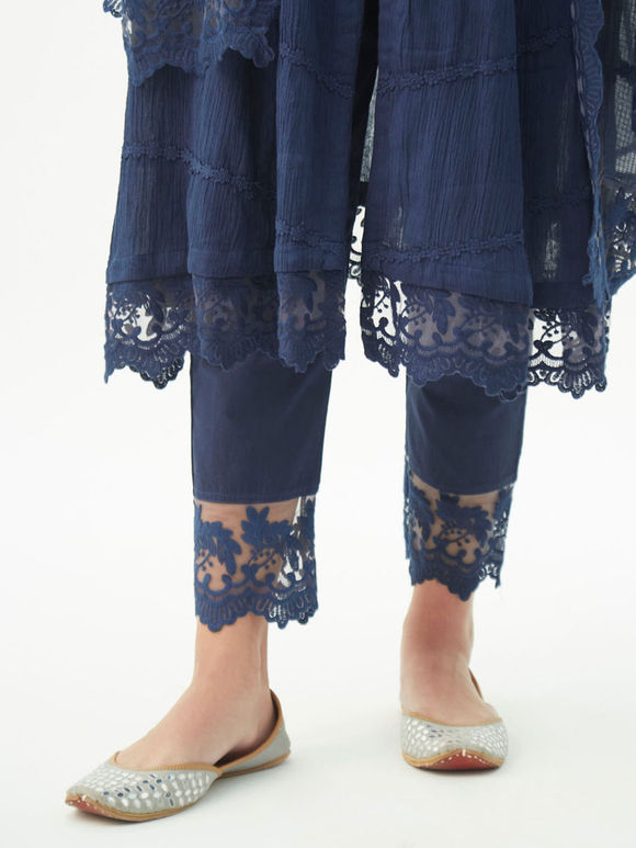 Blue Lace Cotton Pants