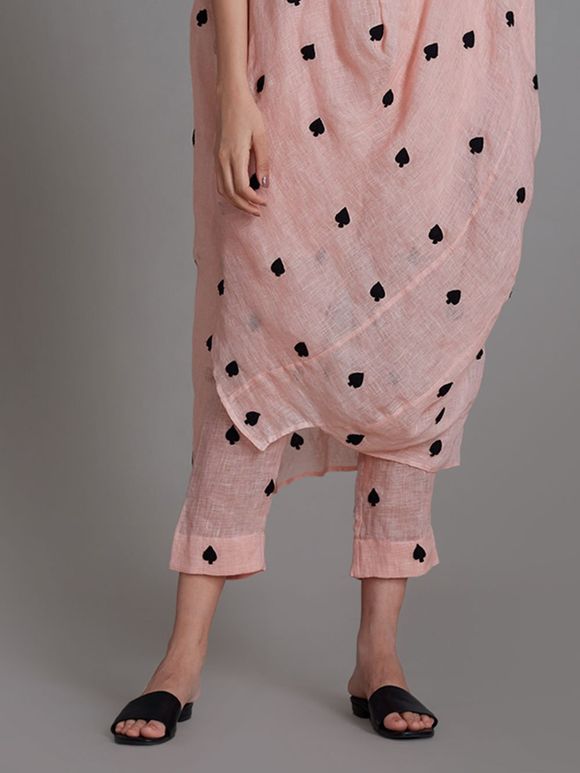 Pink Thread Embroidered Linen Pants