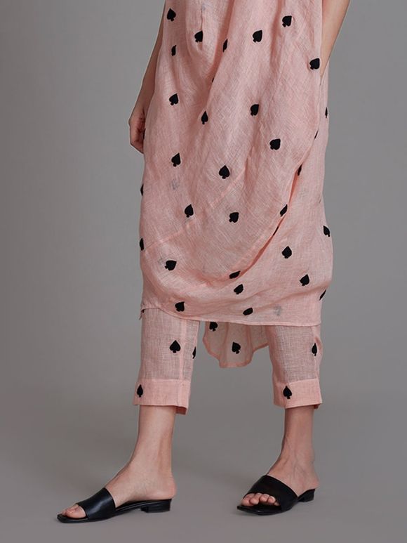 Pink Thread Embroidered Linen Pants