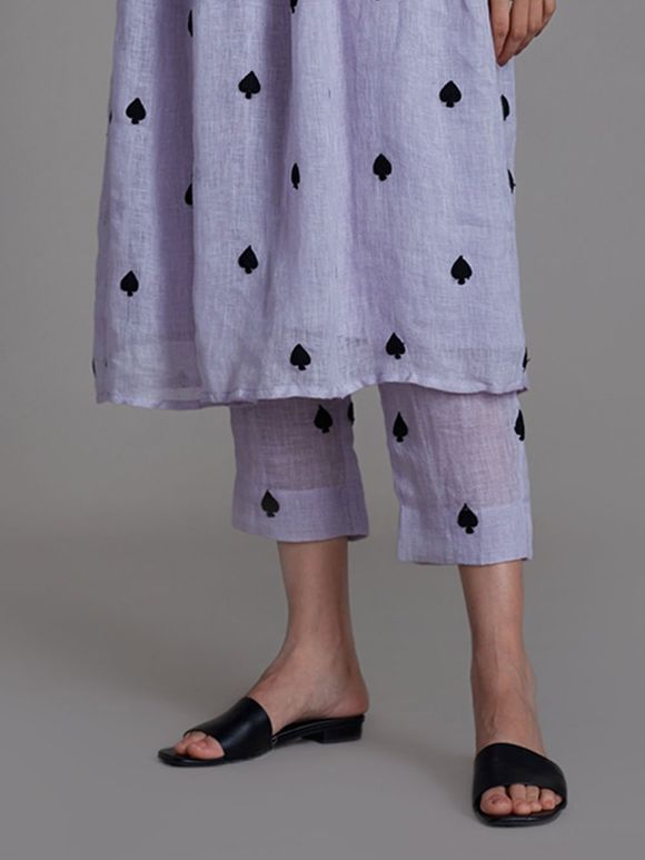 Lavender Thread Embroidered Linen Pants