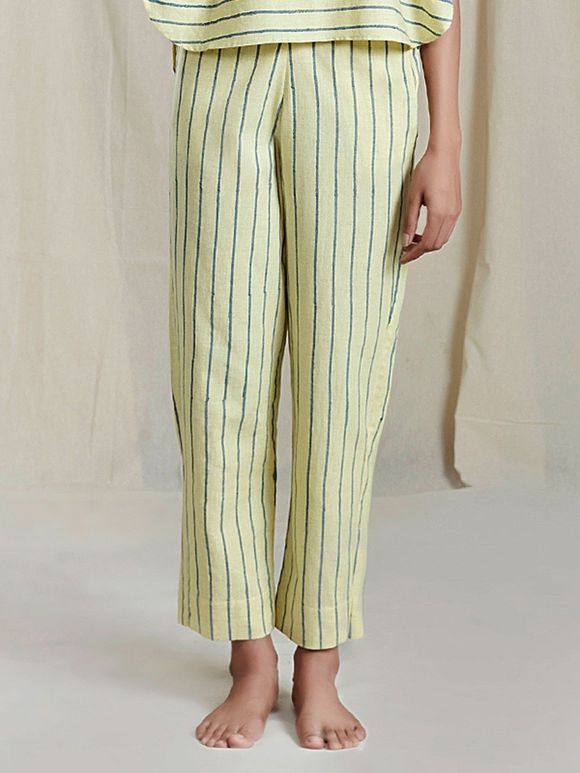 Yellow Handwoven Cotton Striped Pants