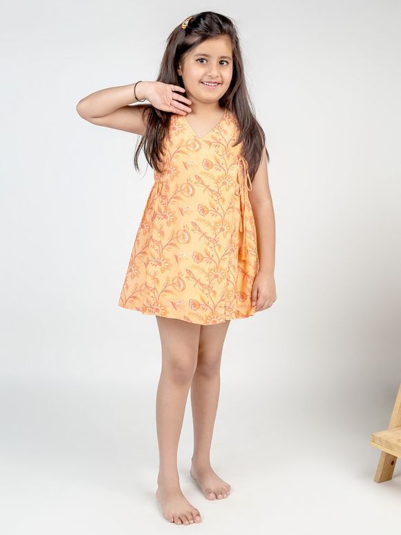 Orange Printed Muslin Dress