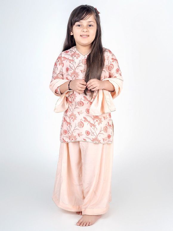 Light Pink Printed Muslin Sharara Suit- Set of 3