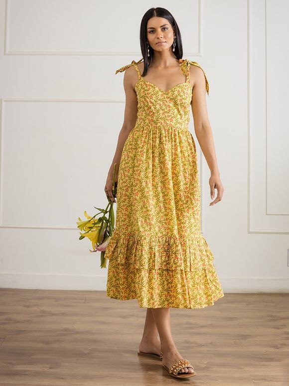 Lime Yellow Printed Cotton Dress