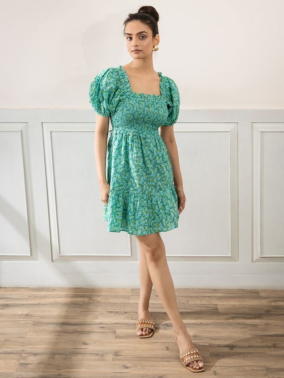 Mint Green Printed Cotton Dress