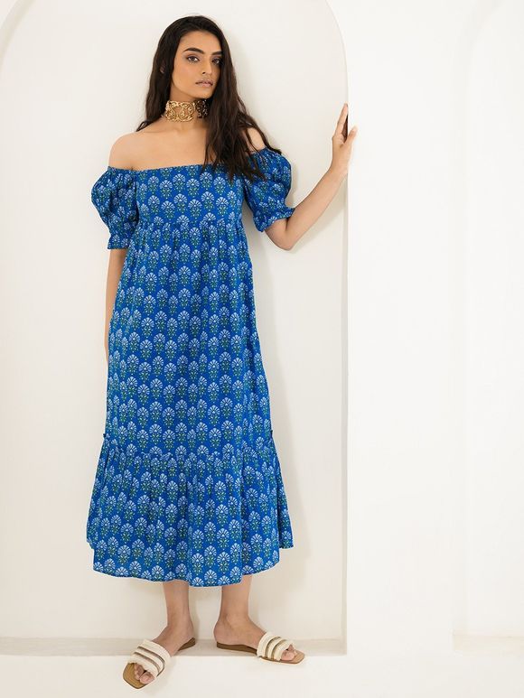 Blue Printed Cotton Dress