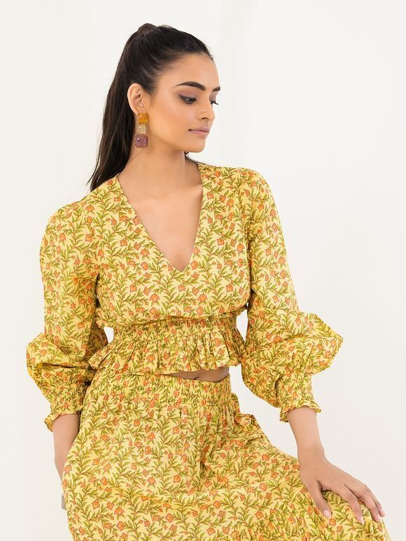 Lime Yellow Printed Cotton Top