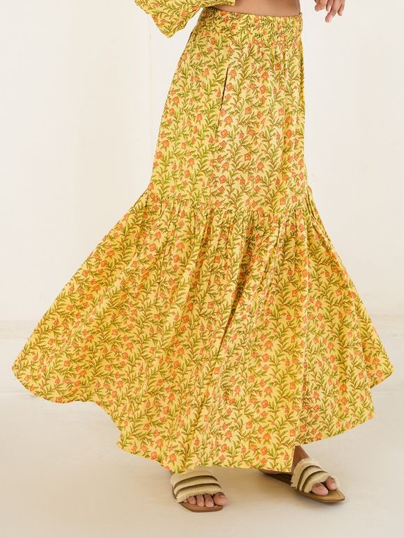 Lime Yellow Printed Cotton Skirt