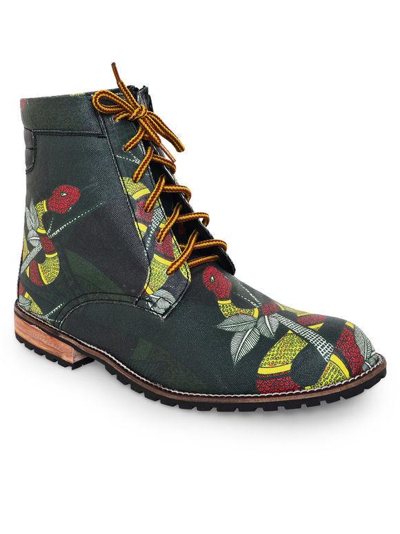 Green Printed Canvas Boots