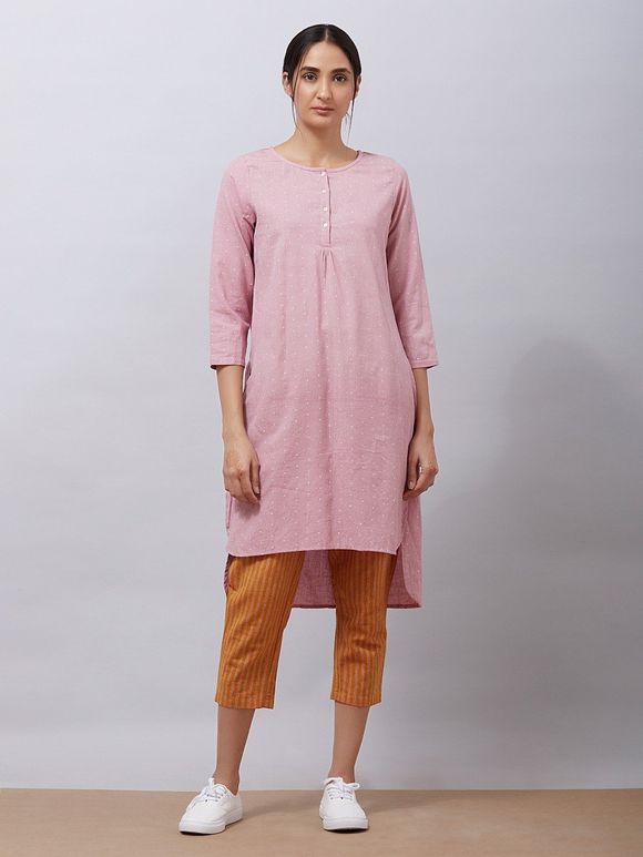 Pink  Handwoven Cotton High Low Tunic