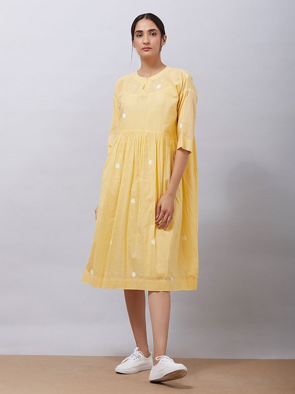 Buy Yellow Mulmul Cotton Solid Round Love Burns Dress For Women by  Kharakapas Online at Aza Fashions.