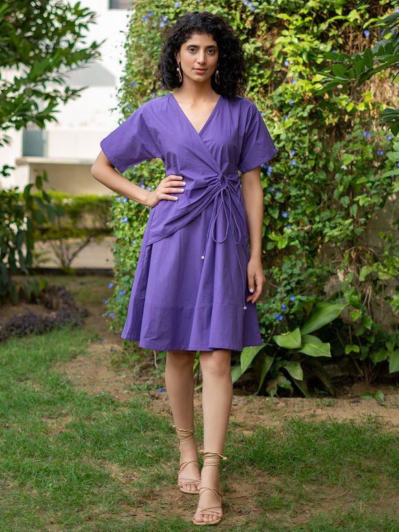 Purple Cotton Poplin Wrap Dress