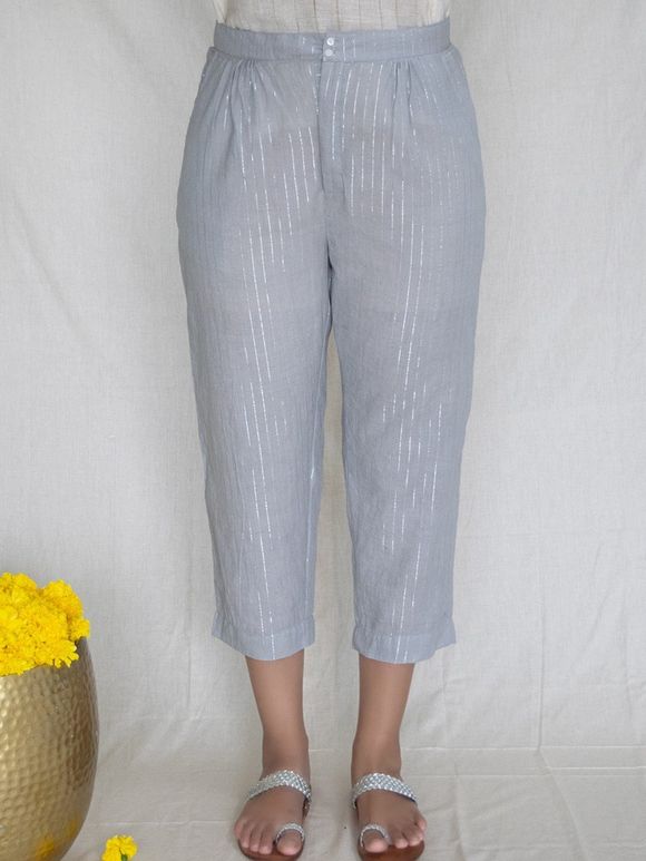 Grey Zari Cotton Pants