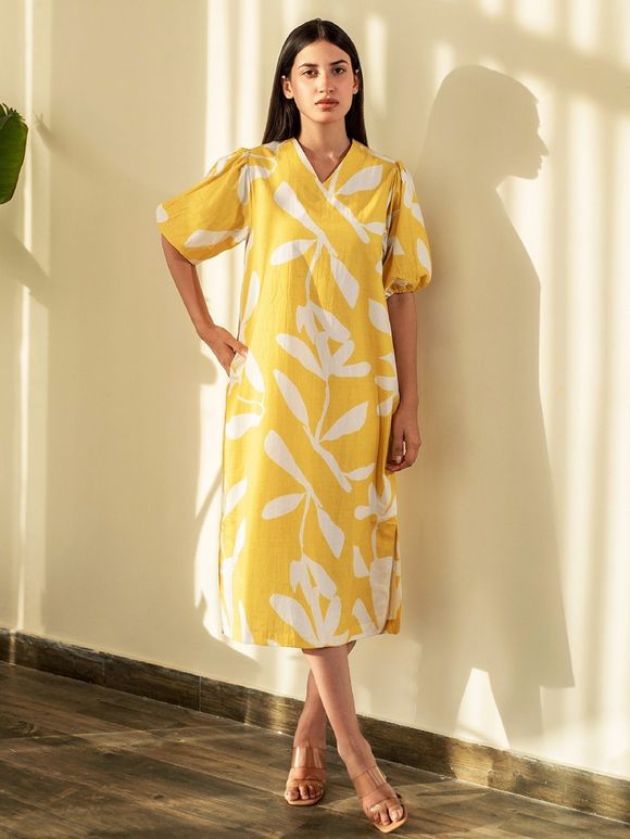 Yellow Printed Cotton Poplin Dress