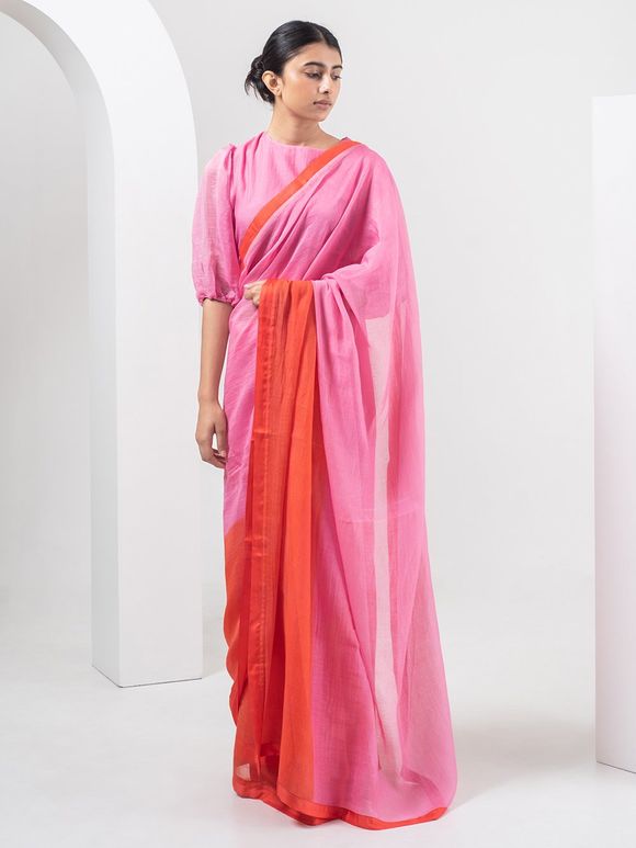 Red Pink Ombre Chanderi Saree