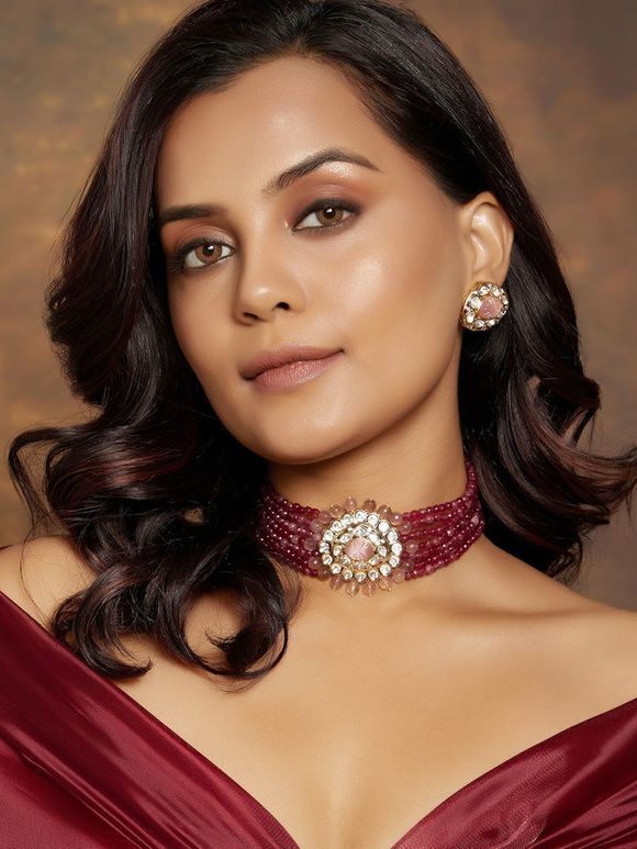 Maroon Golden Chandbalis Earrings-Earring for Women – Niscka