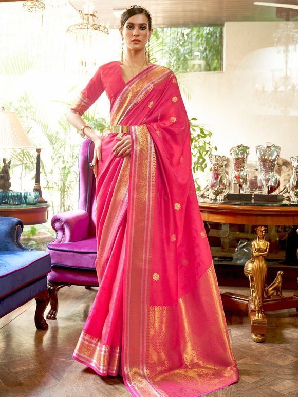 Pink Printed Silk Blend Saree
