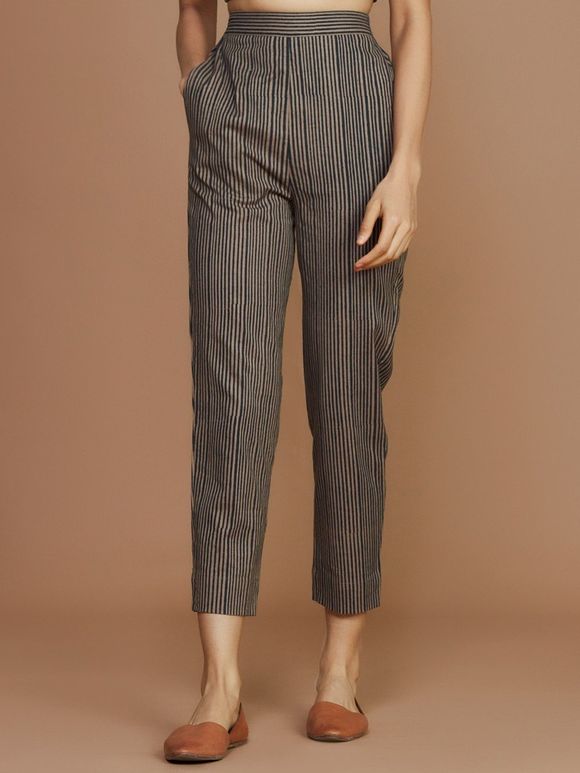 Brown Black Striped Cotton Pants