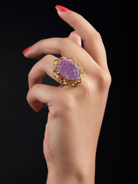 Purple Natural Stone Metal Ring