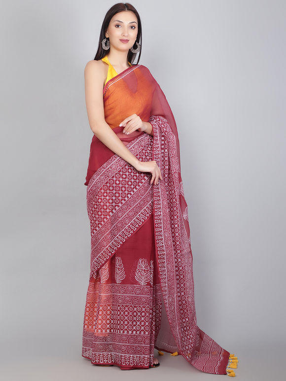 The ICH Bagru Statements : Hand Block Printed Chanderi Saree - Rekha Mandala main image 1