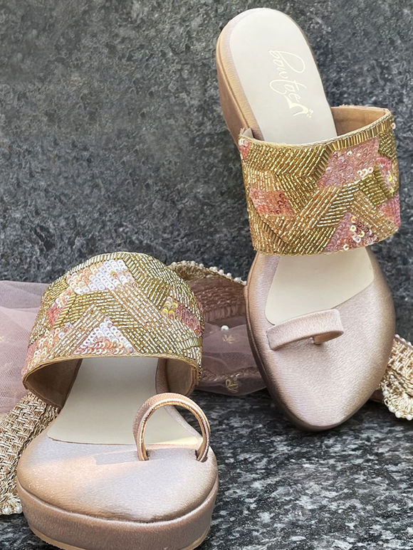 Old Rose Handcrafted Faux Leather Wedges