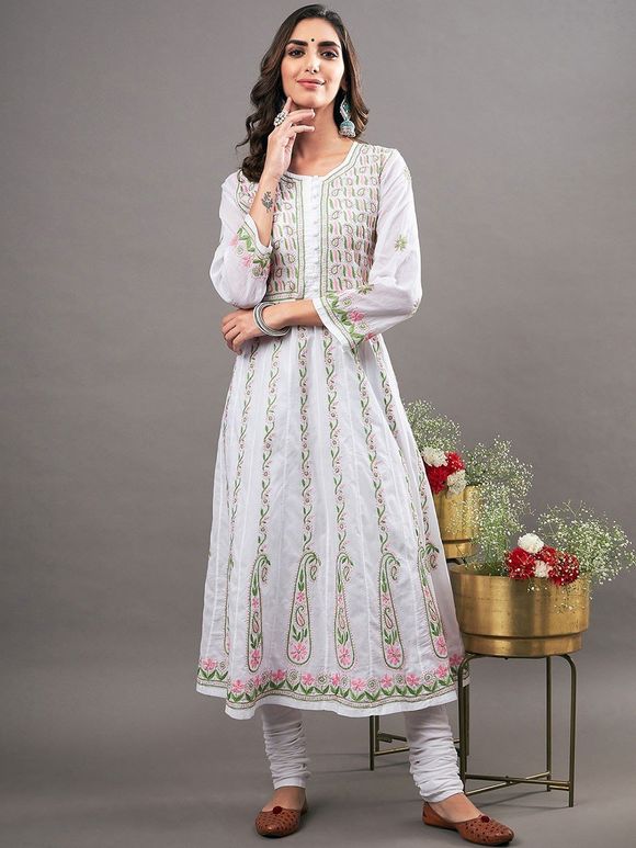WHITE IZNA MODAL CHIKANKARI KURTI PALAZZO SET | Dress gift, Designer kurti  patterns, Ethical clothing brands