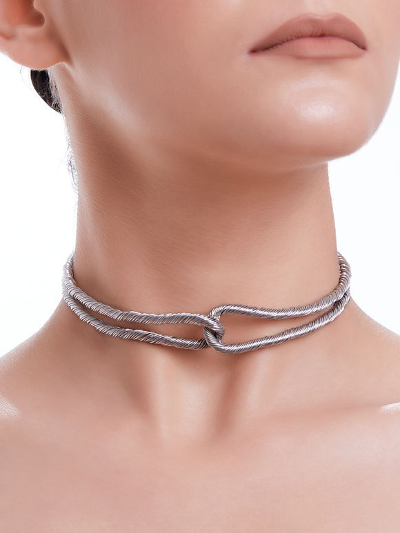 Silver Toned Handcrafted Brass Choker