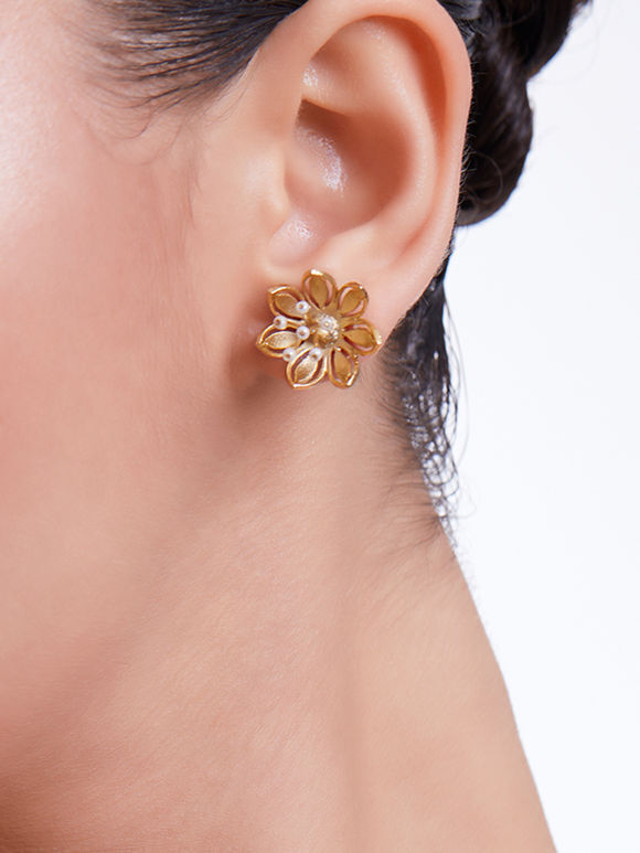 Gold Toned Handcrafted Brass Earrings