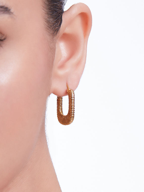 Gold Toned Handcrafted Brass Hoop Earrings