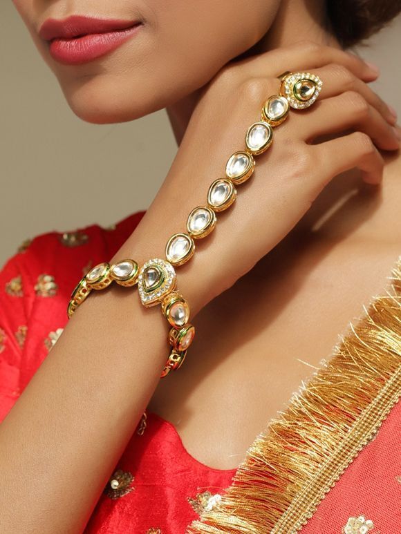 Gold Toned Handcrafted Metal Ring Bracelet